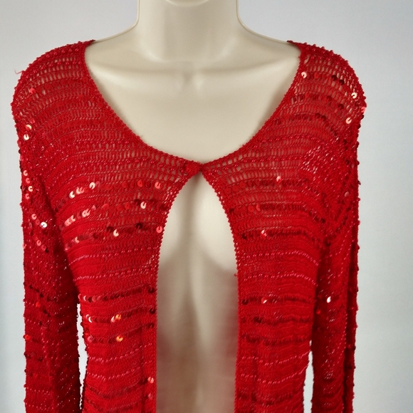SM Collection Red Sequin Cardigan - Picture 4 of 7